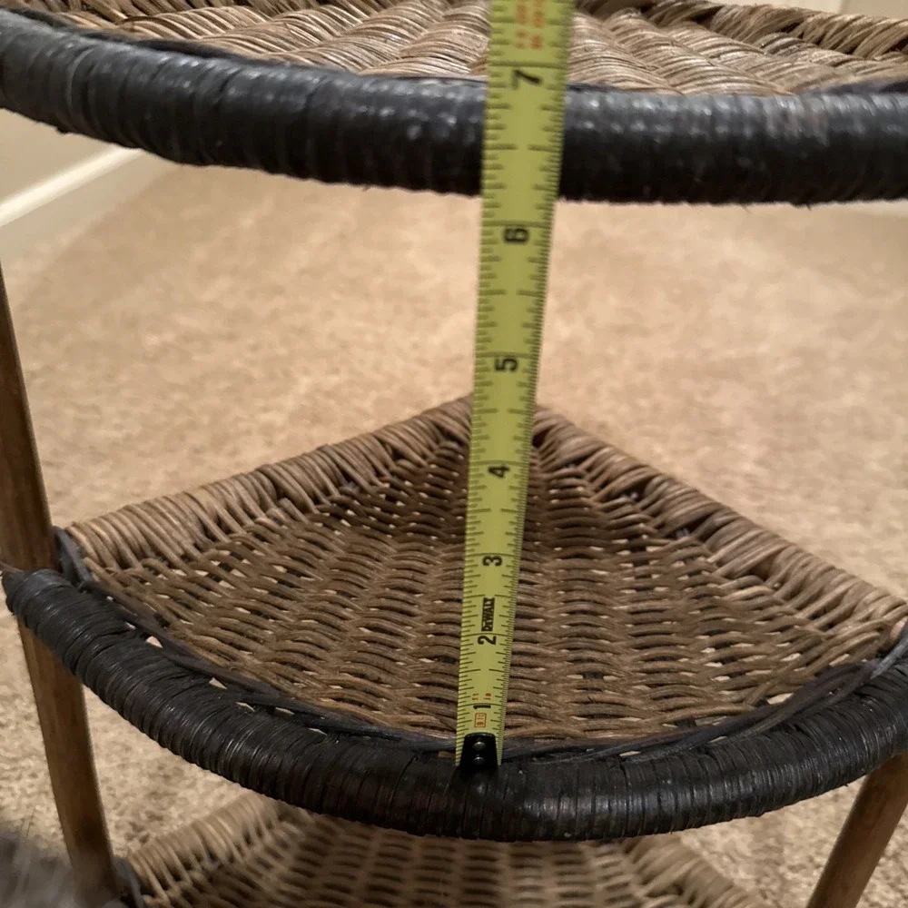 Vintage Wicker Rattan Corner Shelf 3 Tier Display Stand Coastal Boho 19